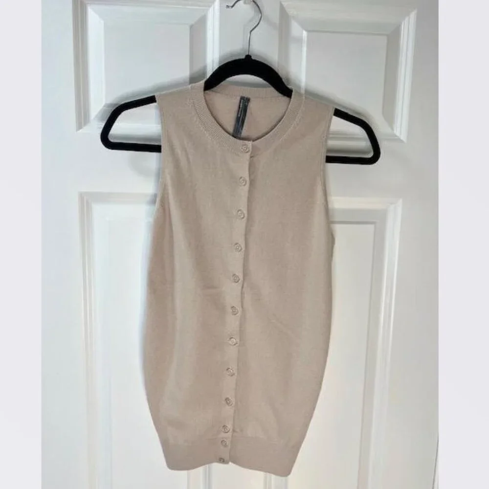 By Anthropologie Cashmere Blend Cardigan Sweater Tank in Cream –Size Small – NWT